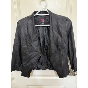 Bebe 2B Black Faux Leather Waterfall Collar Blazer Jacket Size S